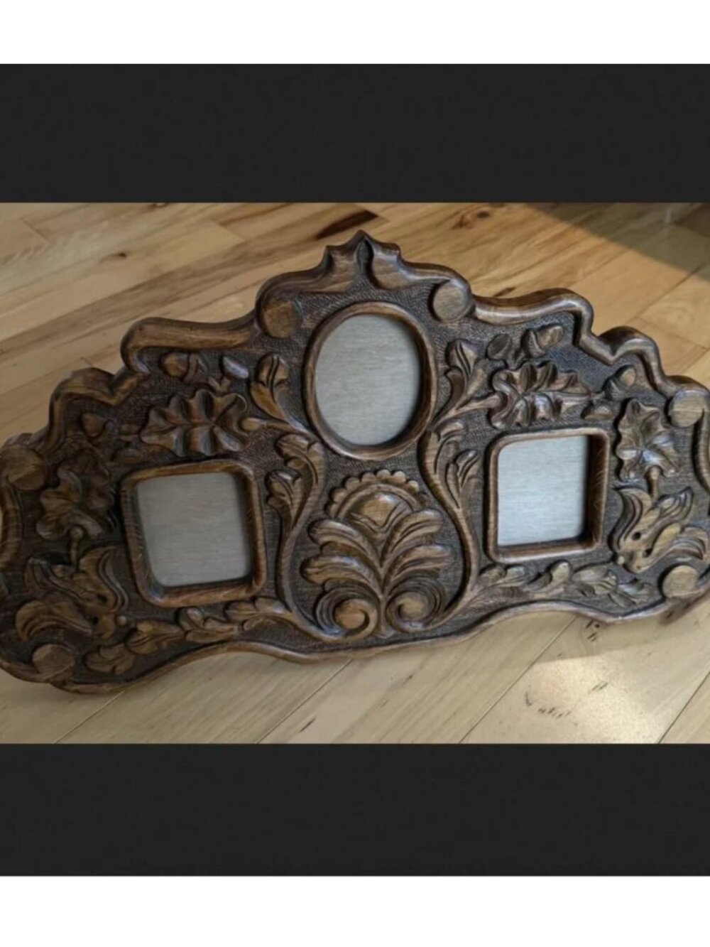 Vintage Wood Ornate Carved Frame Floral Likely Handmade 3 Picture Areas